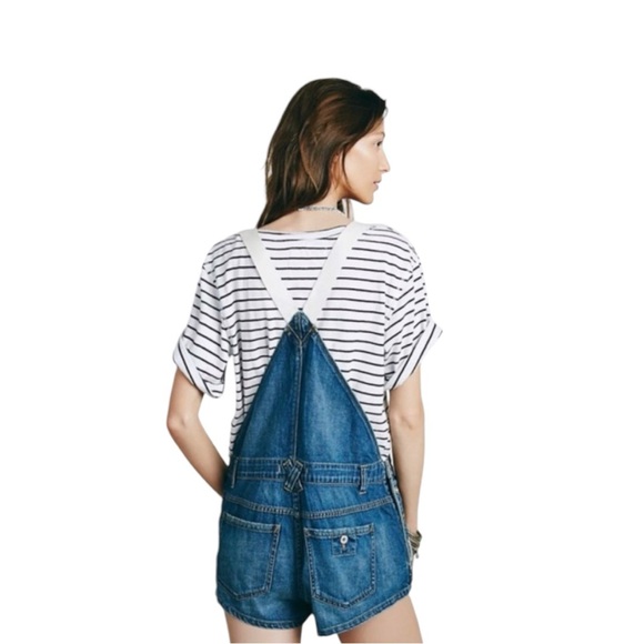Free People Shapeless Blue Denim Shortalls Short Overalls - Picture 3 of 8